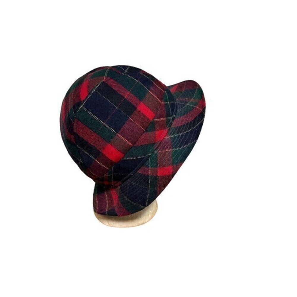 AVOCA‎ Hand Weavers 100%  WOOL Red Green Navy Plaid Bucket Hat M preppy hipster